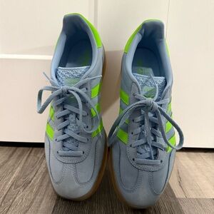 Adidas Light Blue and Neon Green sambas